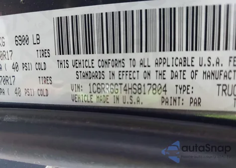 2017 Ram 1500 Slt 4X2 6'4 Box z USA, uszkodzony, nr VIN 1C6RR6GT4HS817804